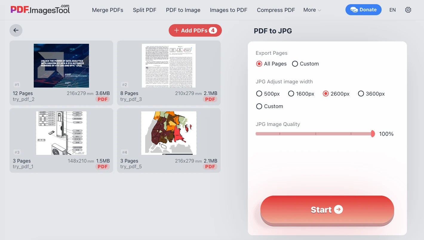 Interfaz segura de convertidor PDF a JPG del lado del cliente ayudando a usuarios en conversión por lotes